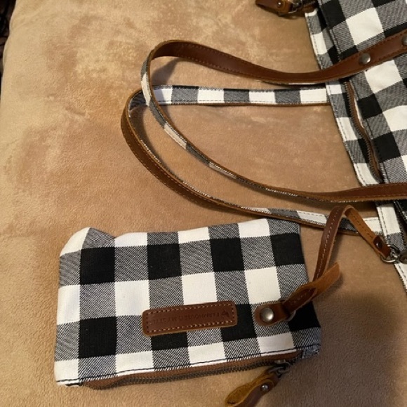 Checkered tote with leather trim including smaller bag - Picture 3 of 5
